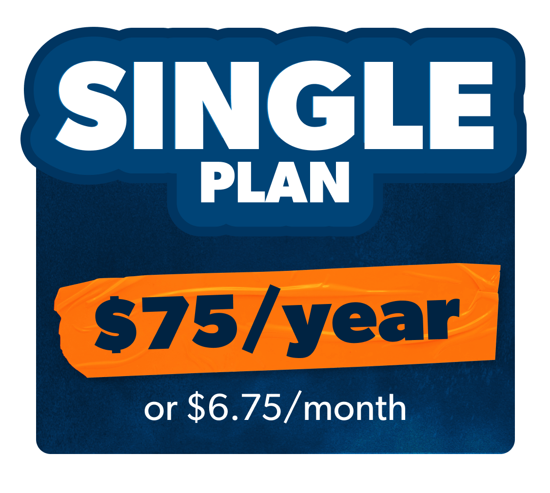 SIngle Plan. $75 a year or $6.75 a month (billed annually)